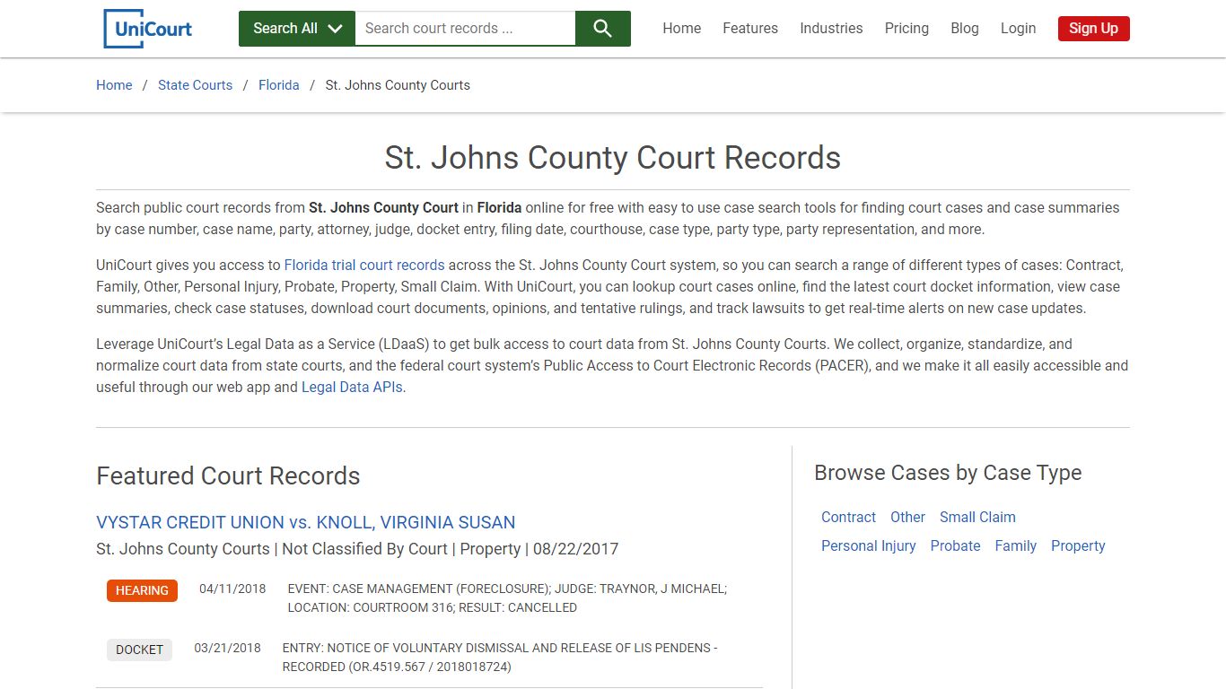 St. Johns County Court Records | Florida | UniCourt